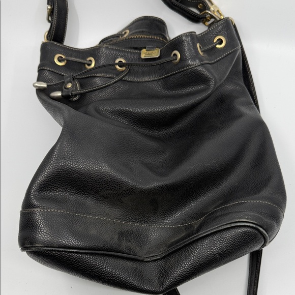 Reco Handbags - RECO’s Black Pebbled Leather Drawstring Shoulder Bag with Gold Hardware